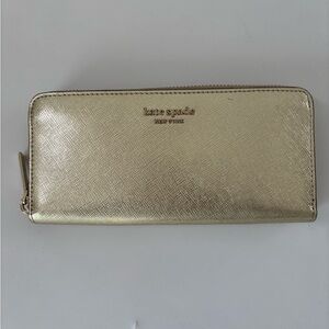 Kate Spade Metallic Leather Slim Continental Gold Wallet